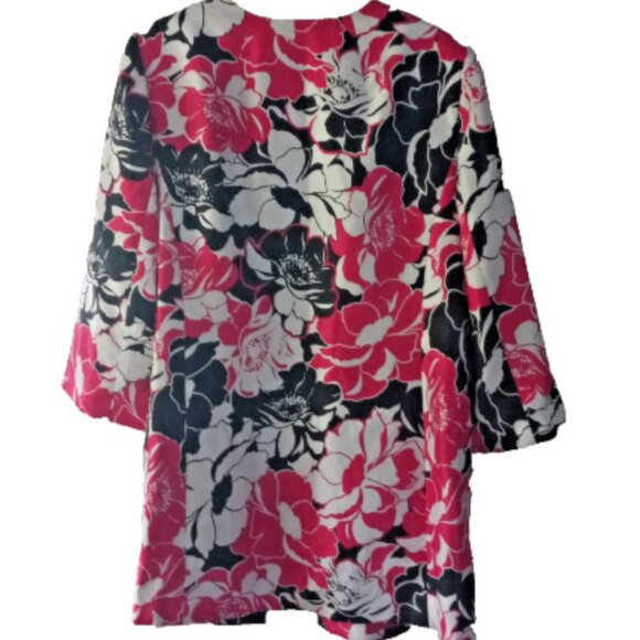 Kasper Women's Blazer Jacket 18W Pink Black Floral Open Front 3/4 Sleeve - Picture 3 of 9